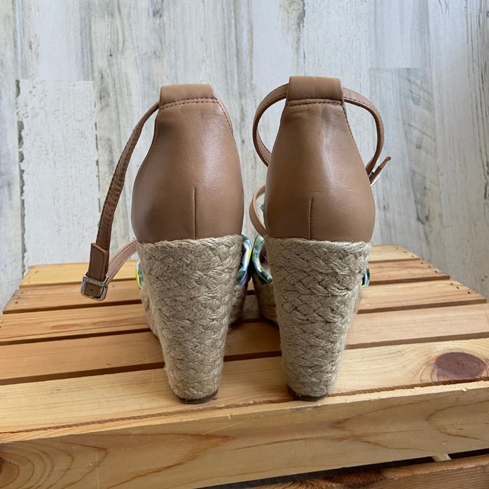 CLEARANCE! Gianni Bini Size 9.5 Sharmae Wedge Espadrille Sandals Lemon Print Pom - Picture 5 of 12
